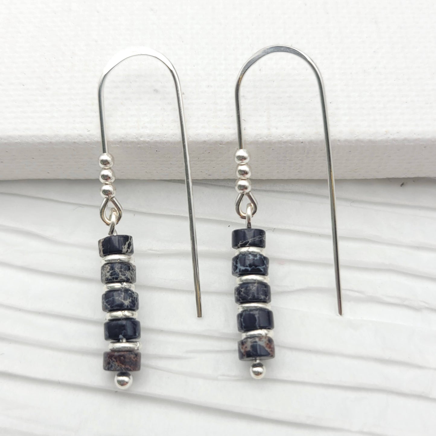 Black Jasper and Silver Dangle Earrings