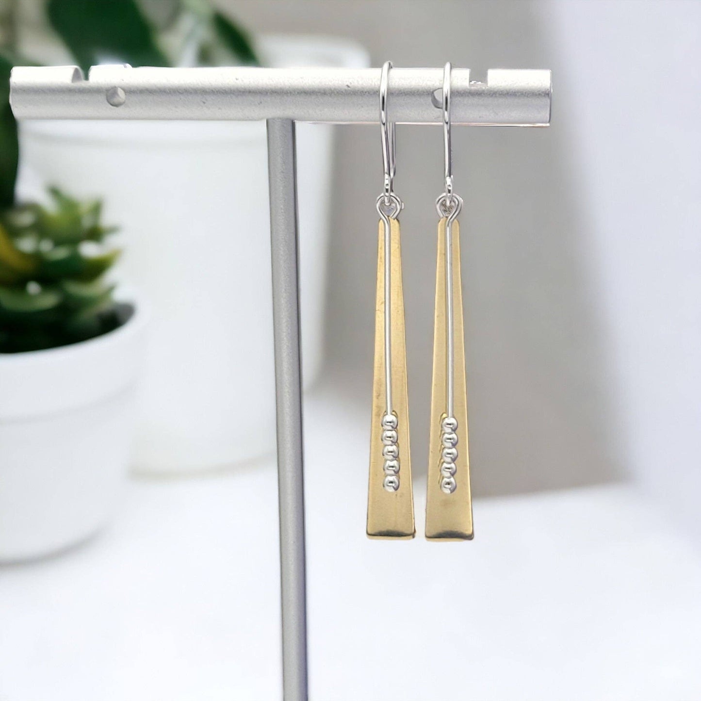 Long Gold & Sterling Silver Statement Earrings