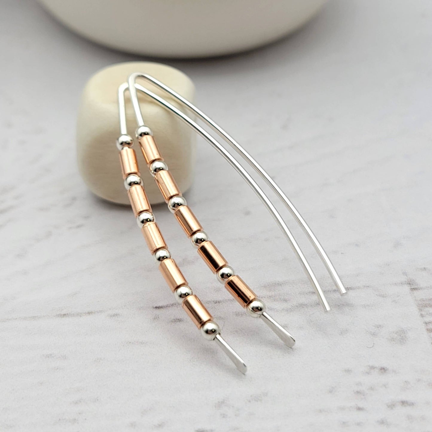 Sterling Silver and Copper Beaded Wishbone Earrings