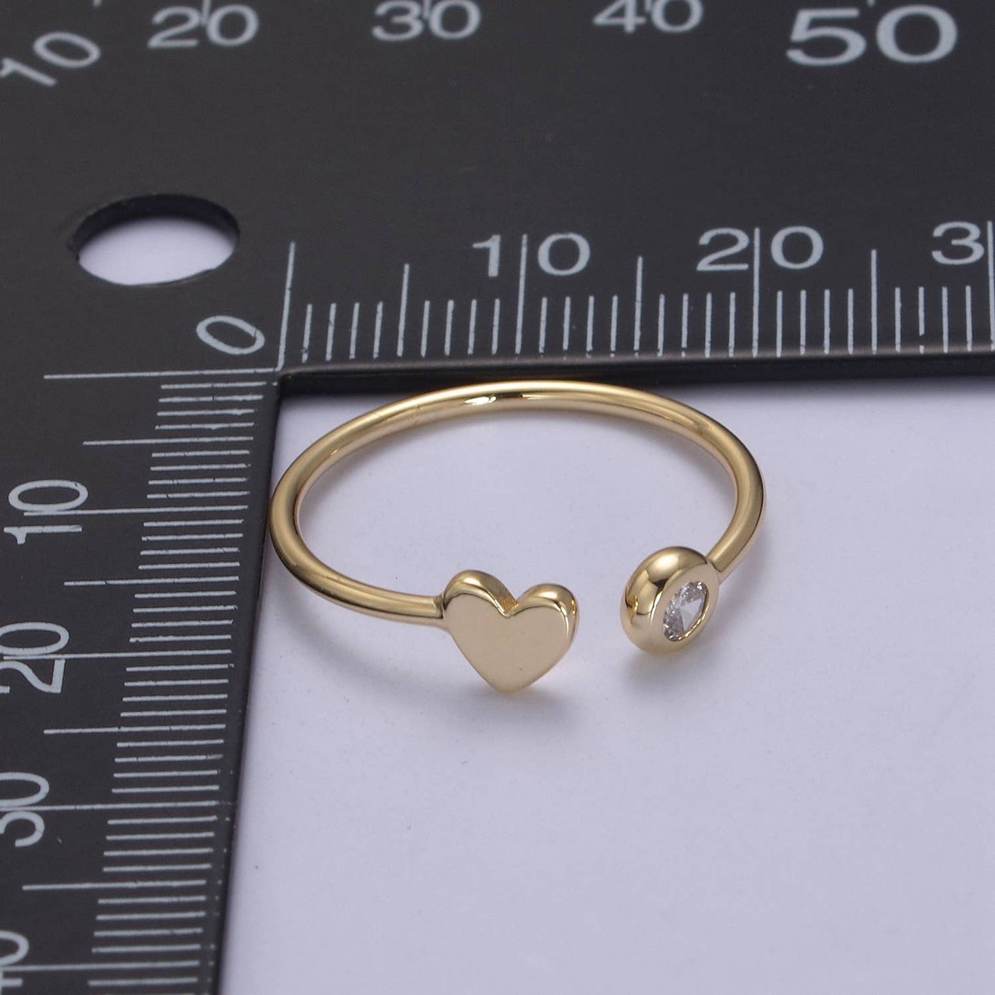 Simple Minimalist Heart & CZ Stone Adjustable Open Ring