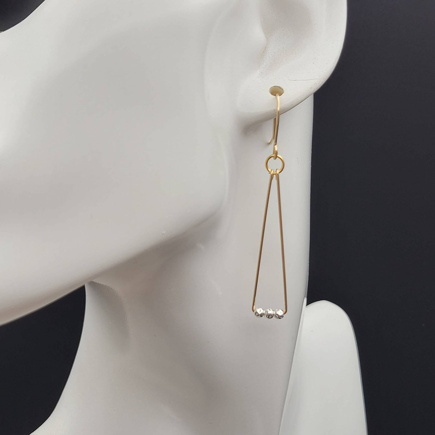 14k Gold Geometric Triangle & Sterling Silver Earrings