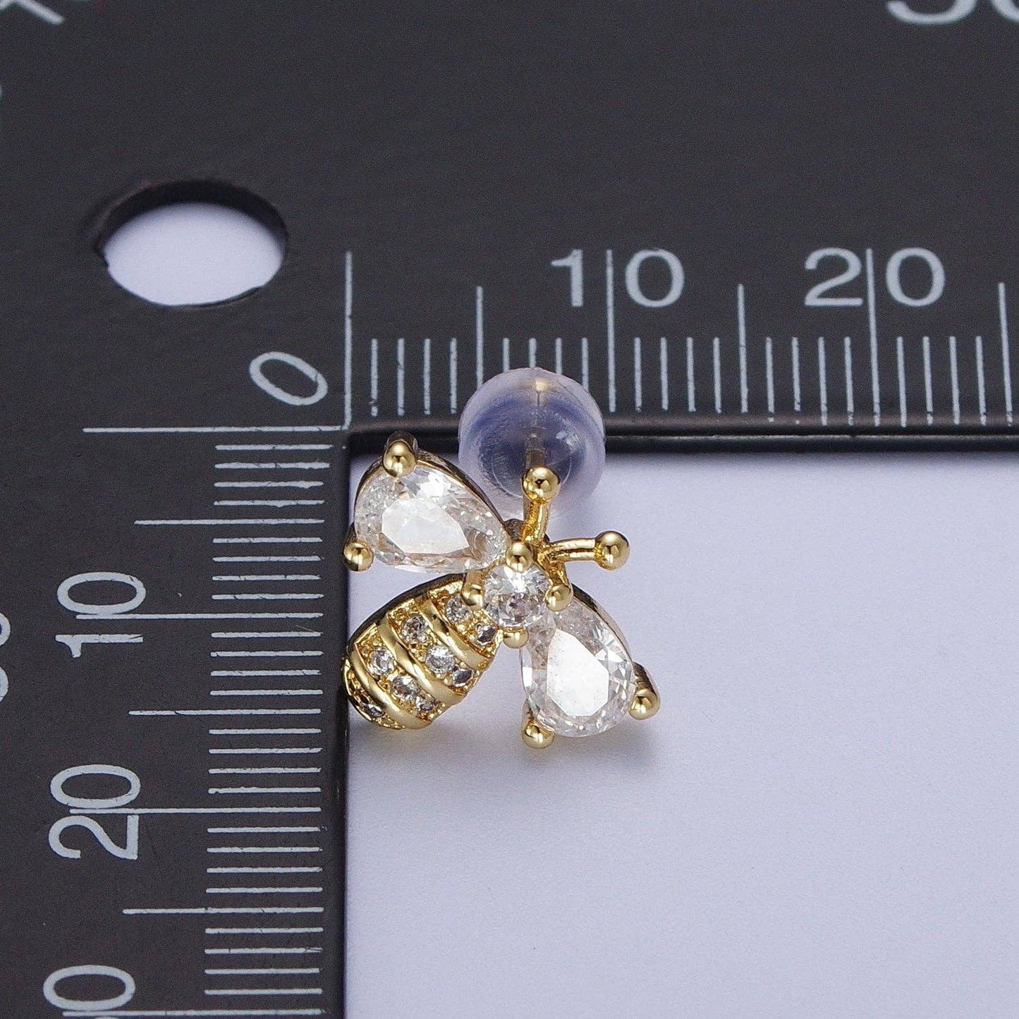 14K Gold Filled Micro Paved Bumble Queen Bee Cubic Zirconia Gold Stud Earrings | X934