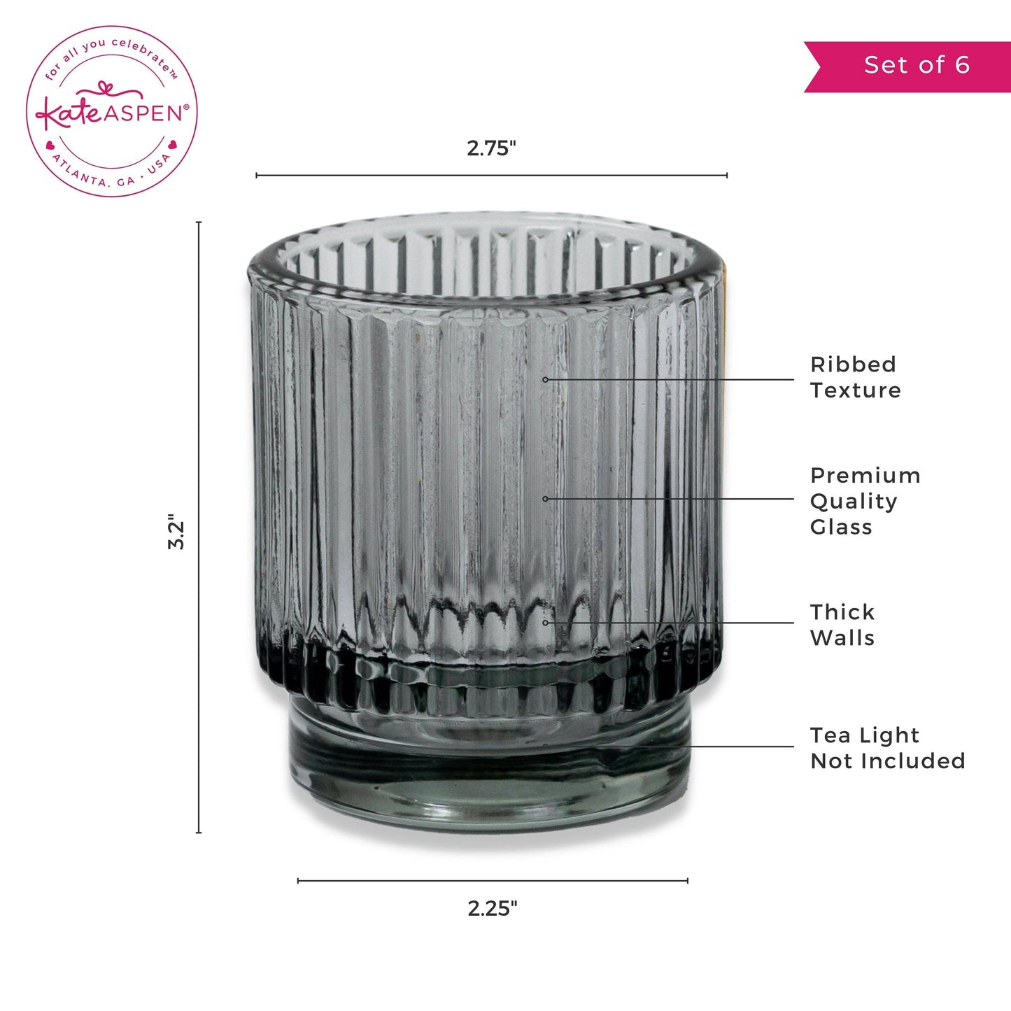 Ribbed Smoke Gray Glass Votive Candle Holder