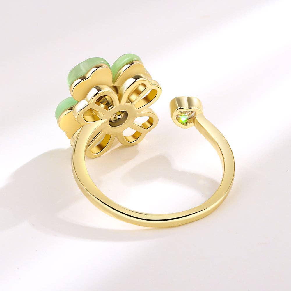 Four Leaf Clover Fidget Spinner Ring in Solid Copper