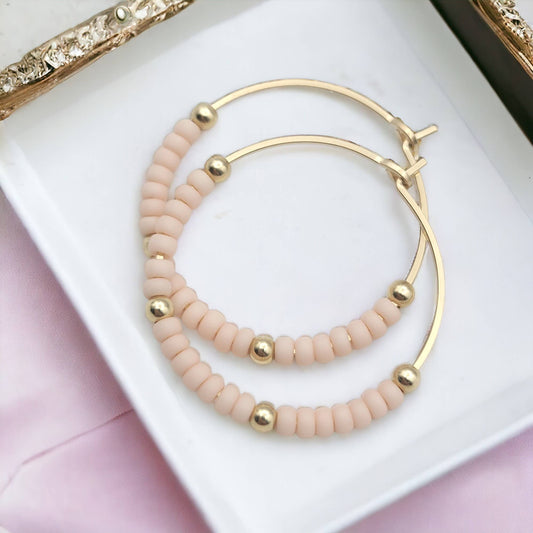 Spring Pink & Gold Hoop Earrings - Great for Easter -