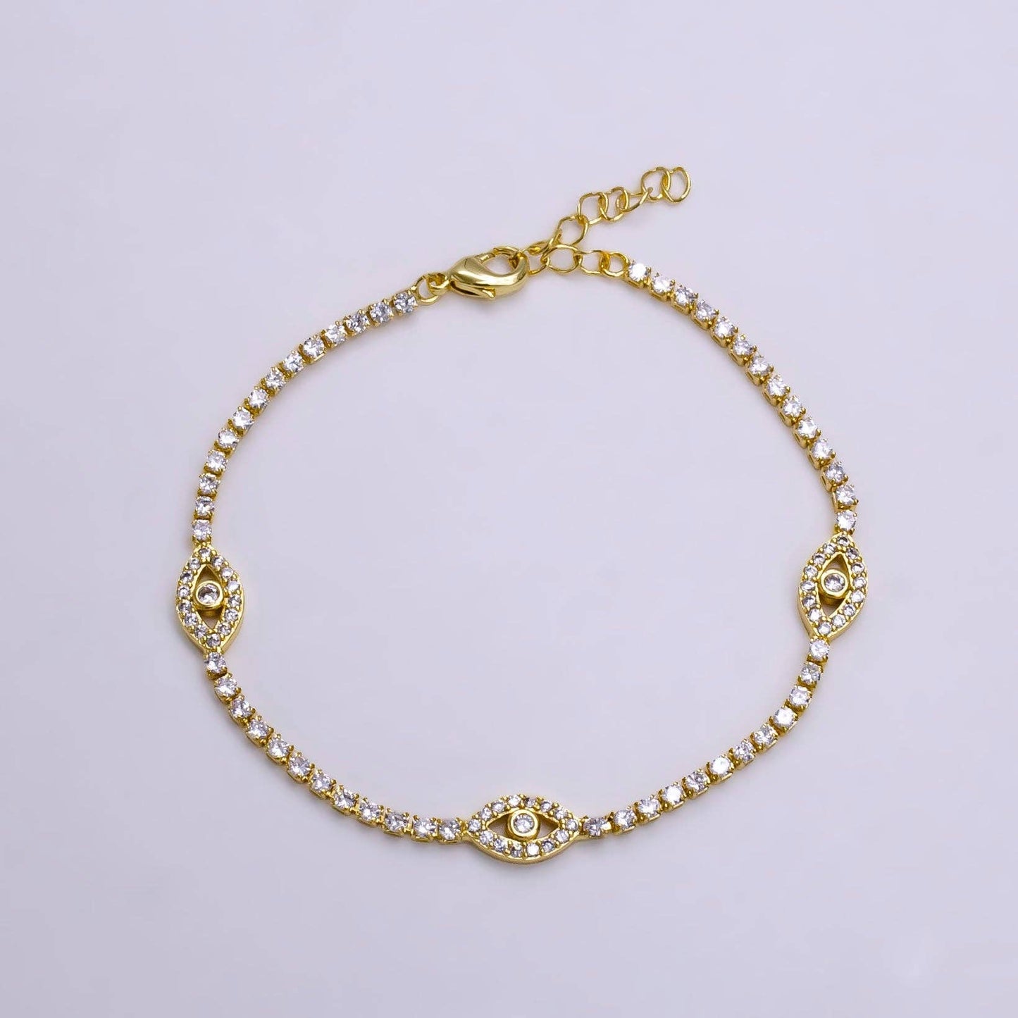 7"Gold Filled Clear CZ Evil Eye Tennis Chain Bracelet