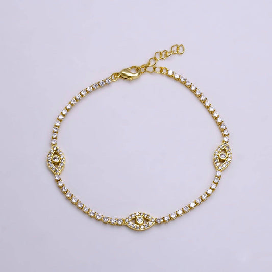7"Gold Filled Clear CZ Evil Eye Tennis Chain Bracelet