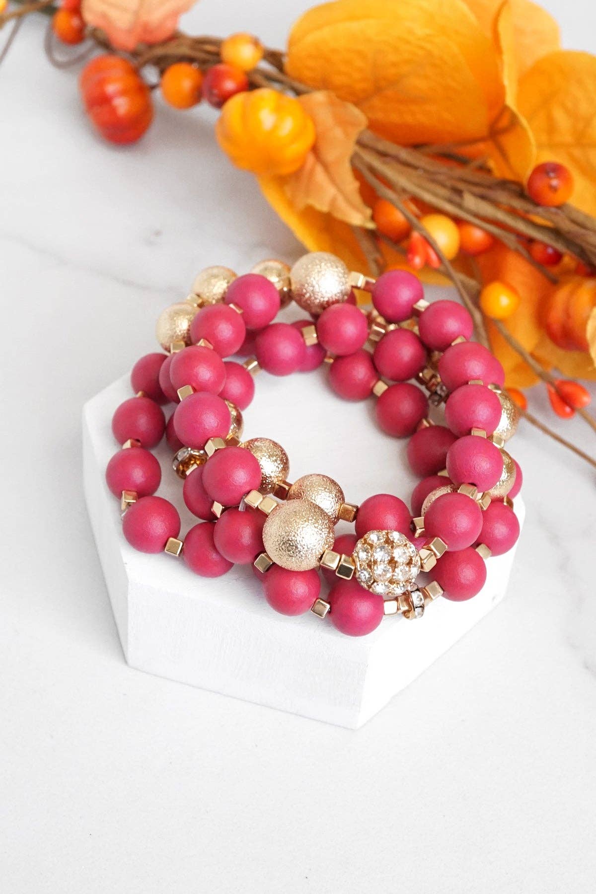 Individual x1 Beaded Wooden Pink Bracelet