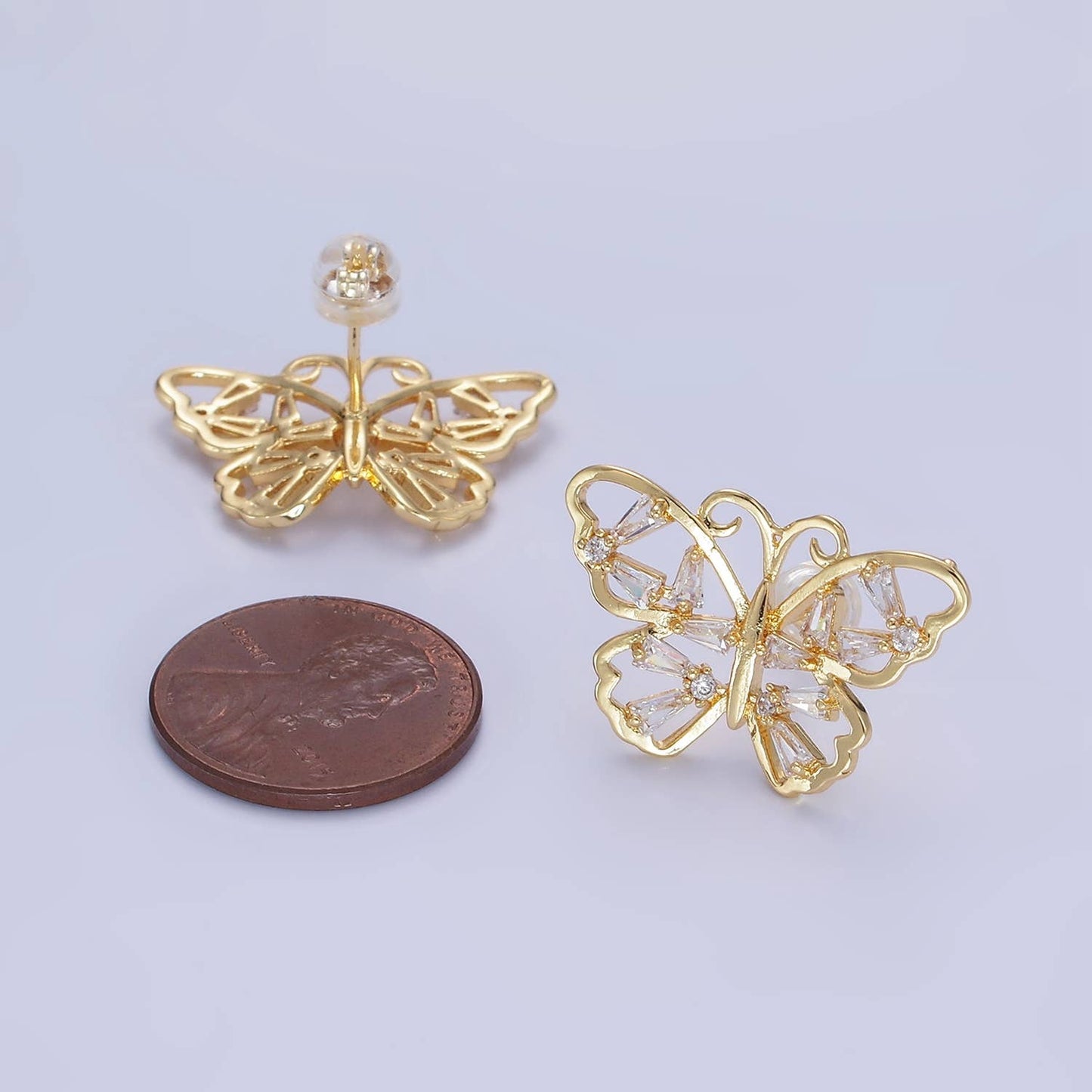 14K Gold Filled Open Baguette Butterfly Stud Earrings | Q196