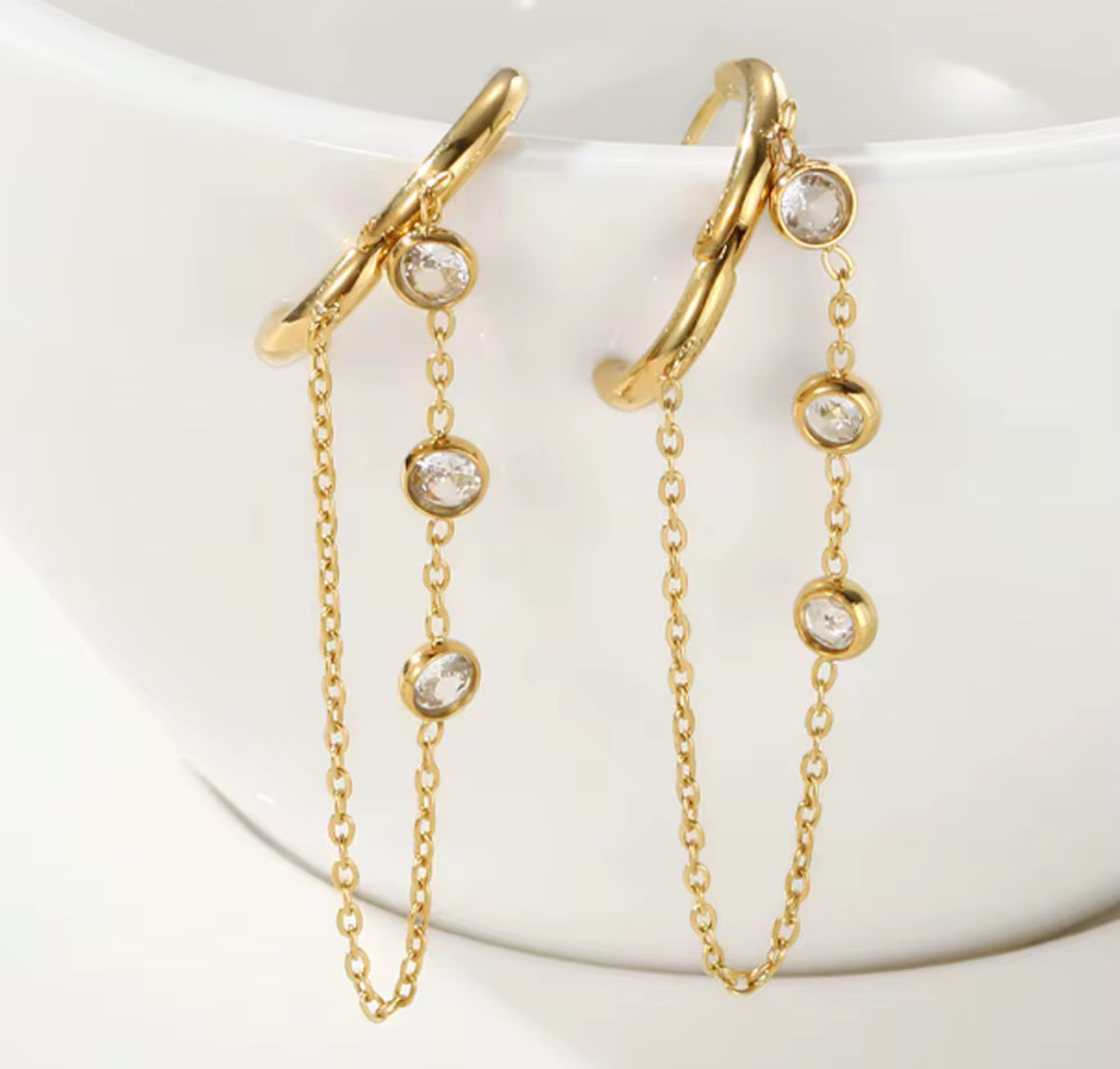 18K Gold Tassel Earrings w/ Crystals