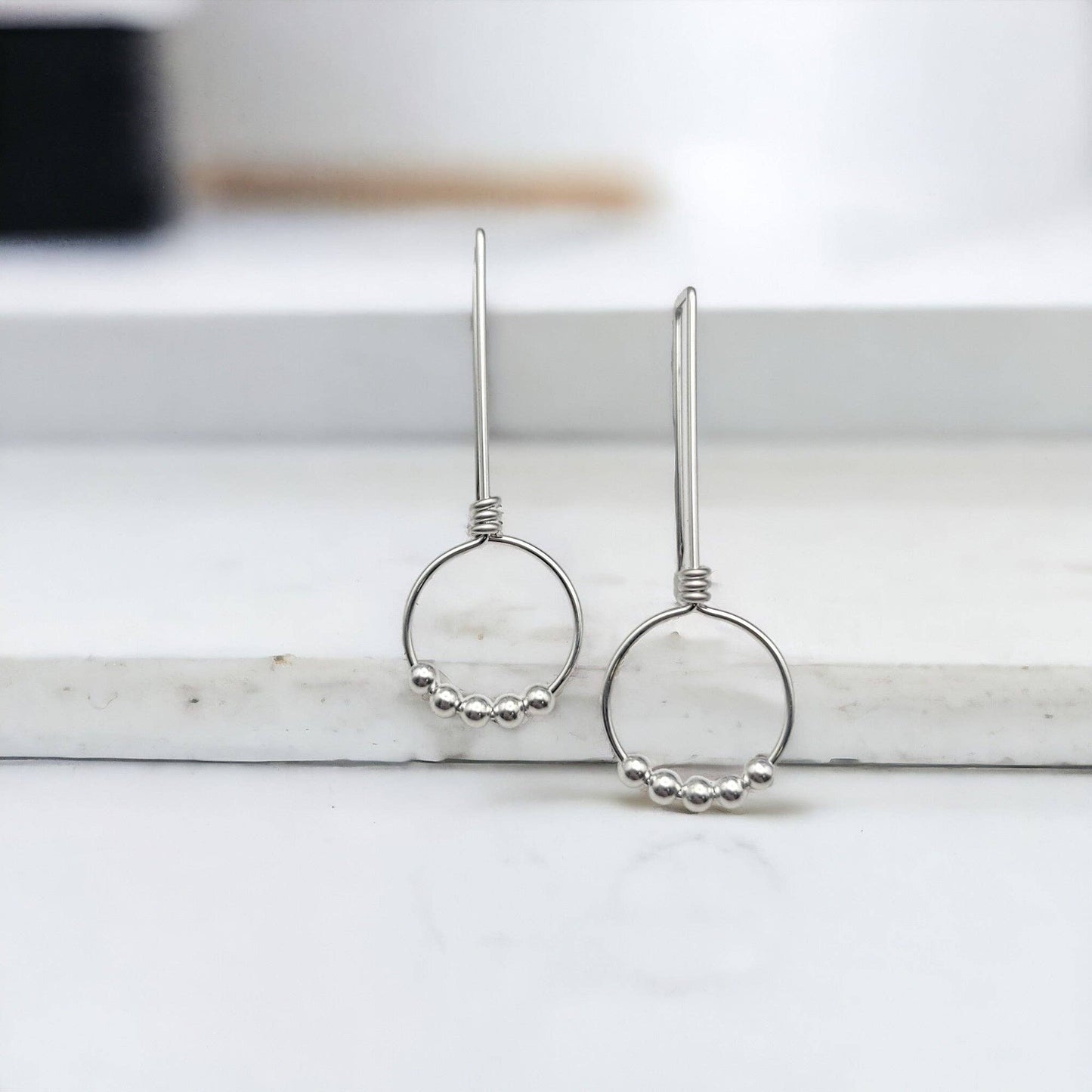 Sterling Silver Beaded Hoop Threader Earrings