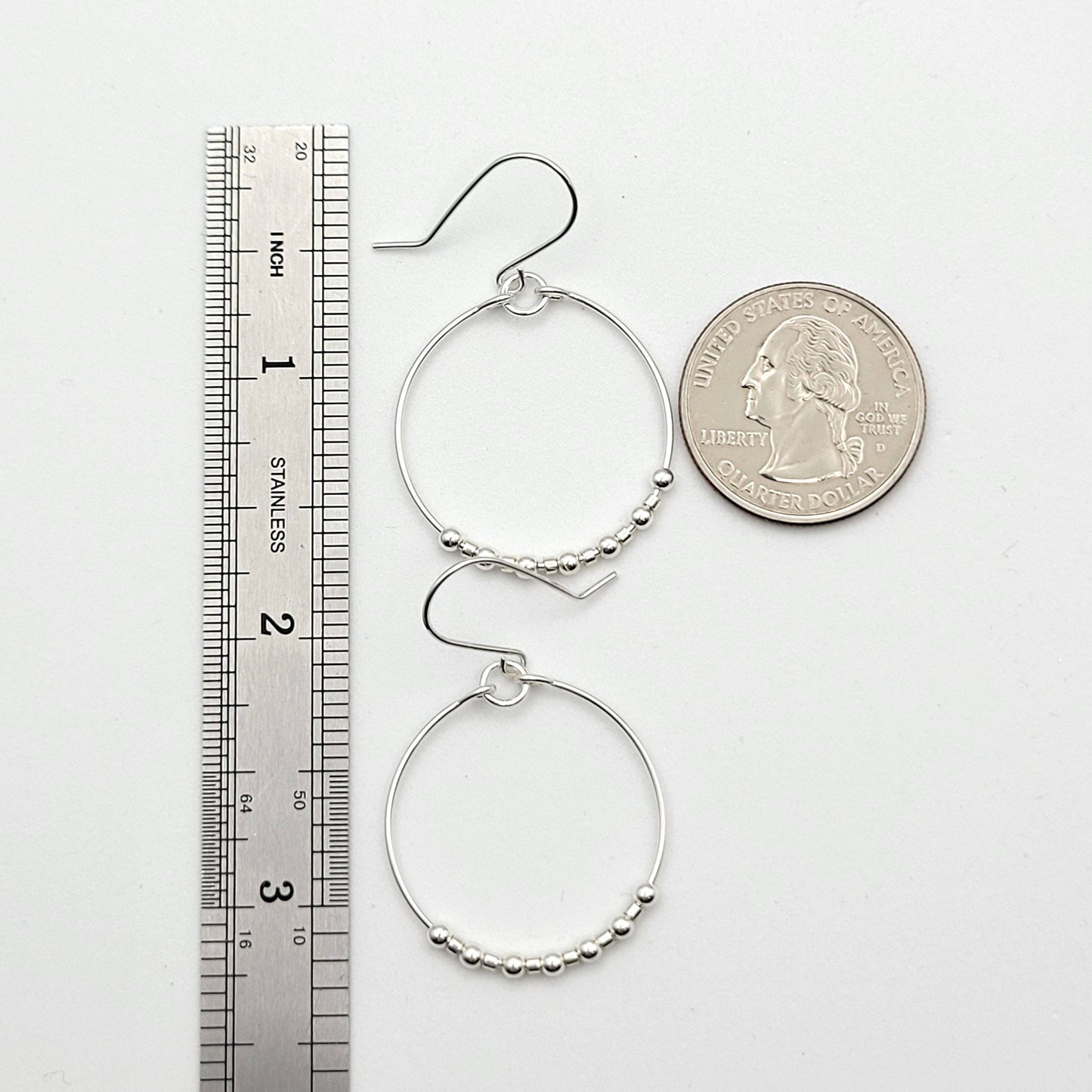 Silver Hoop Earrings with Silver Beads