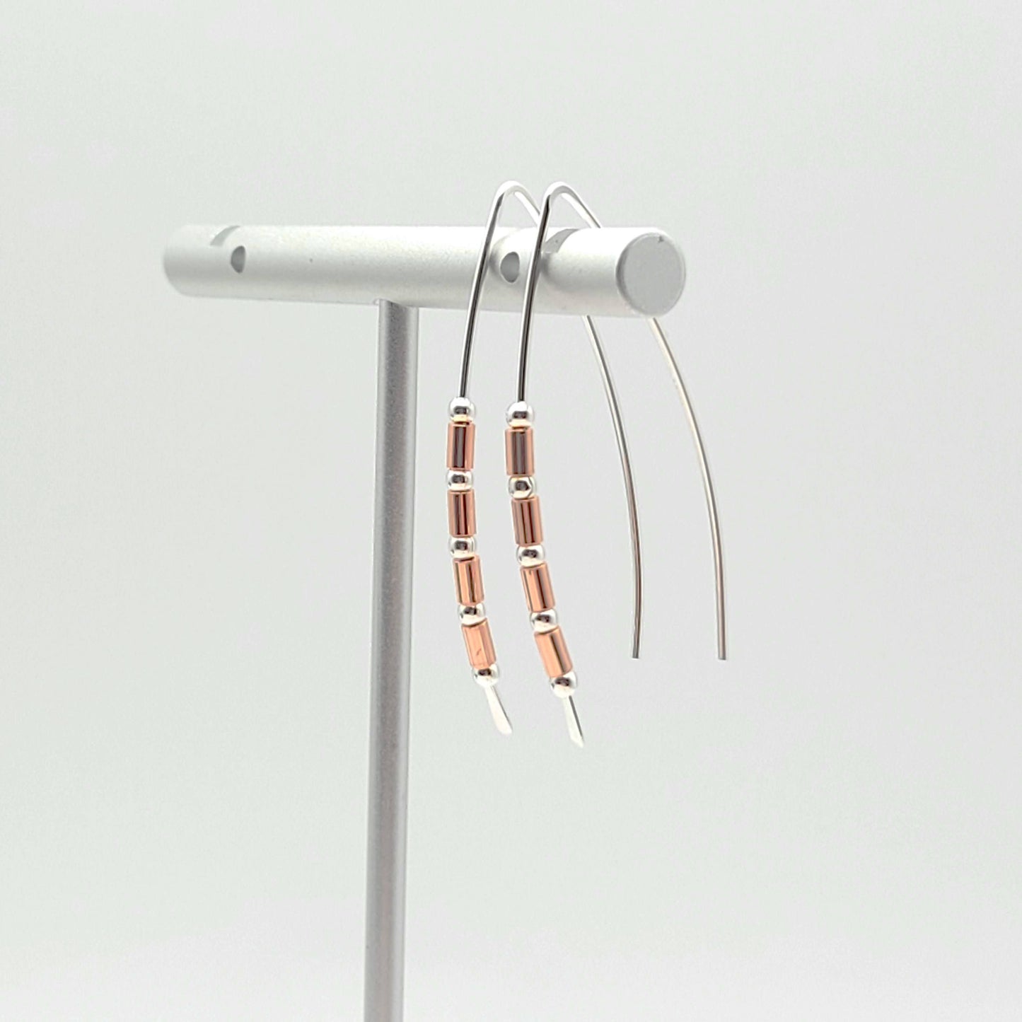 Sterling Silver and Copper Beaded Wishbone Earrings