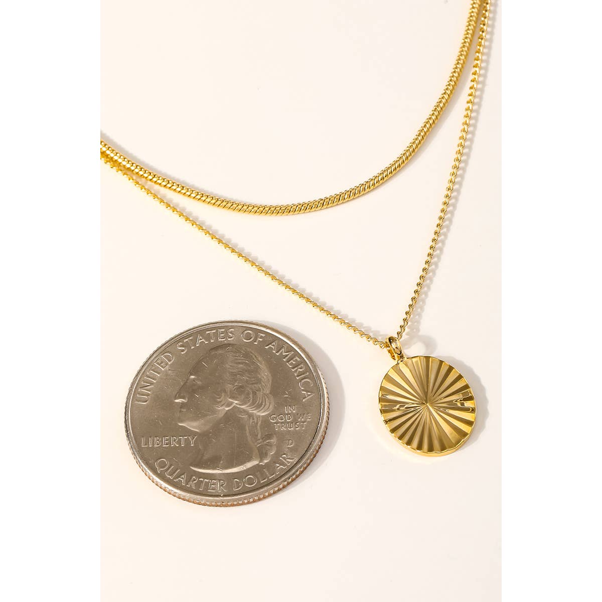 Chain Layered Oval Pendant Necklace