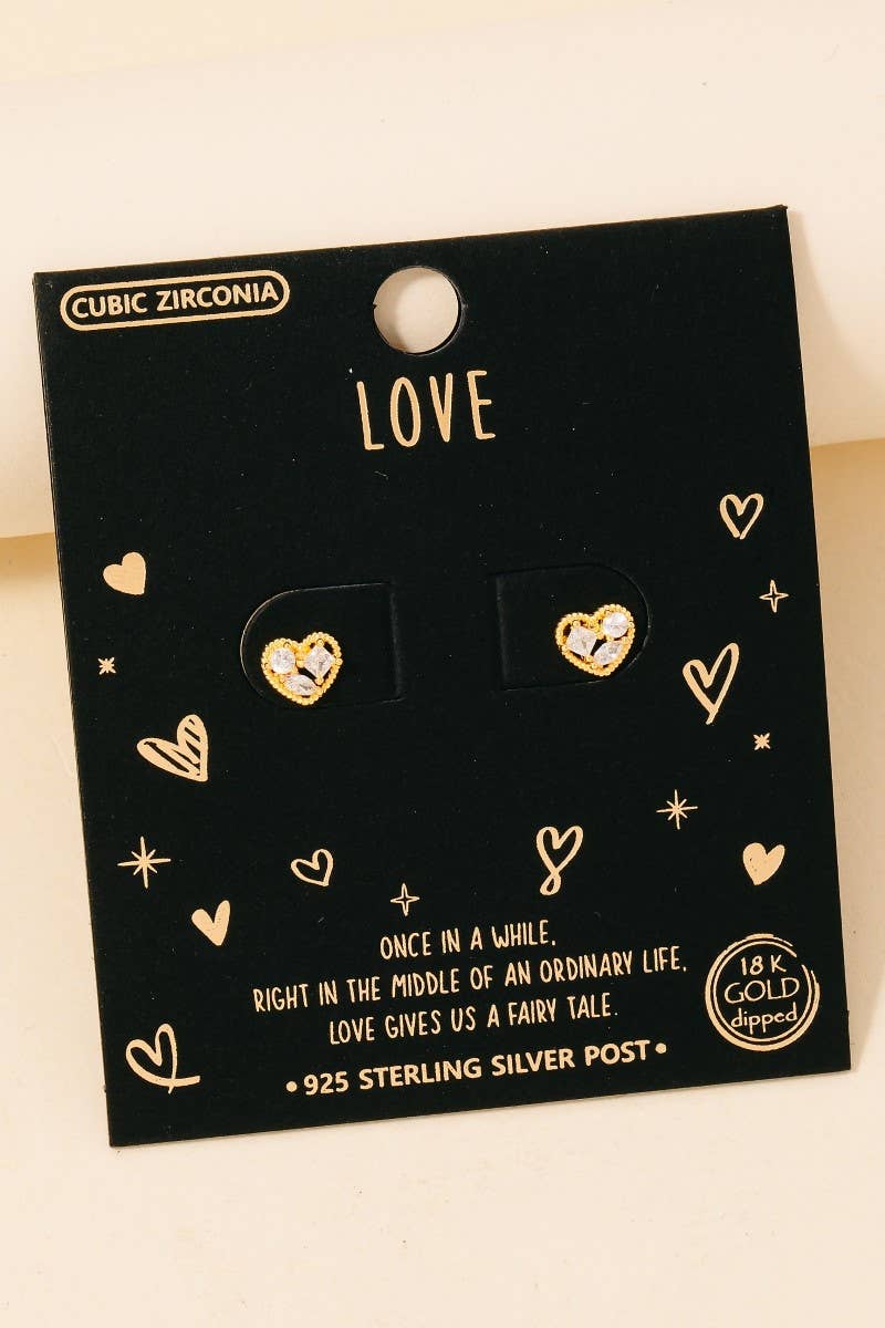 Gold Dipped Mini Cz Heart Stud Earrings