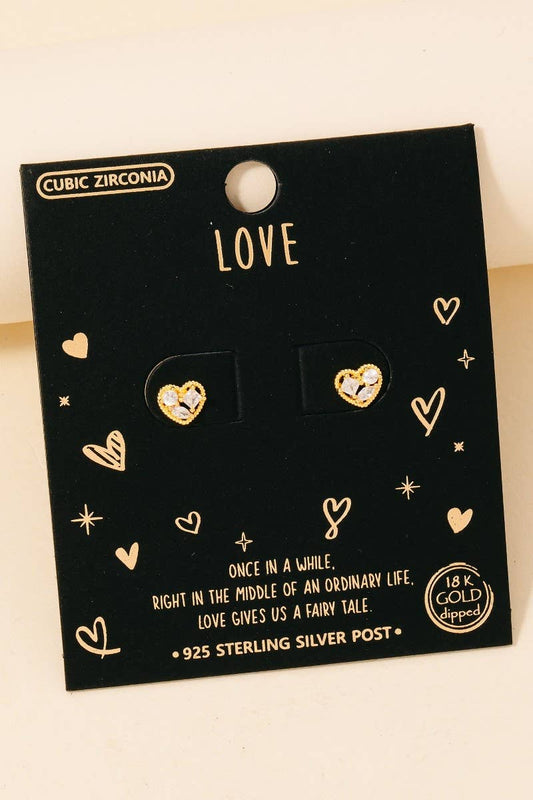 Gold Dipped Mini Cz Heart Stud Earrings