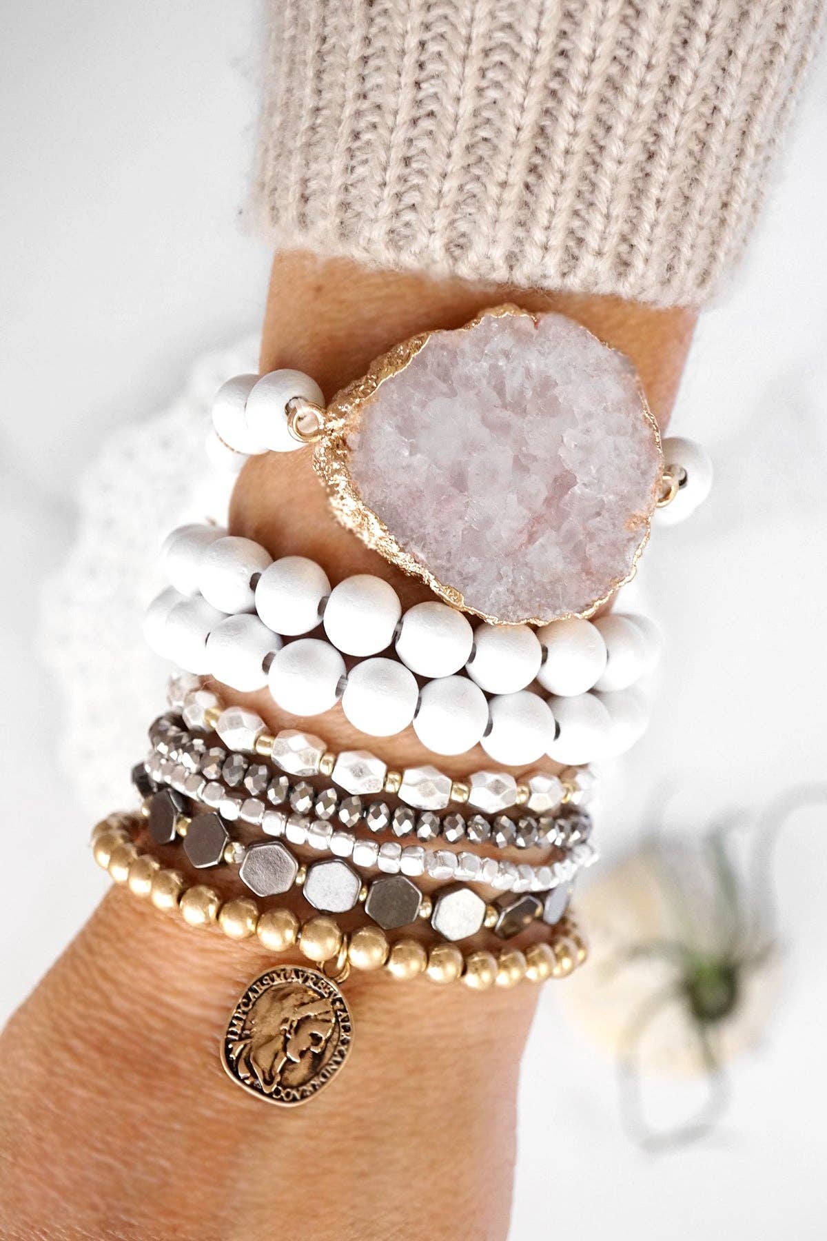 Bracelet Stack with a Coin