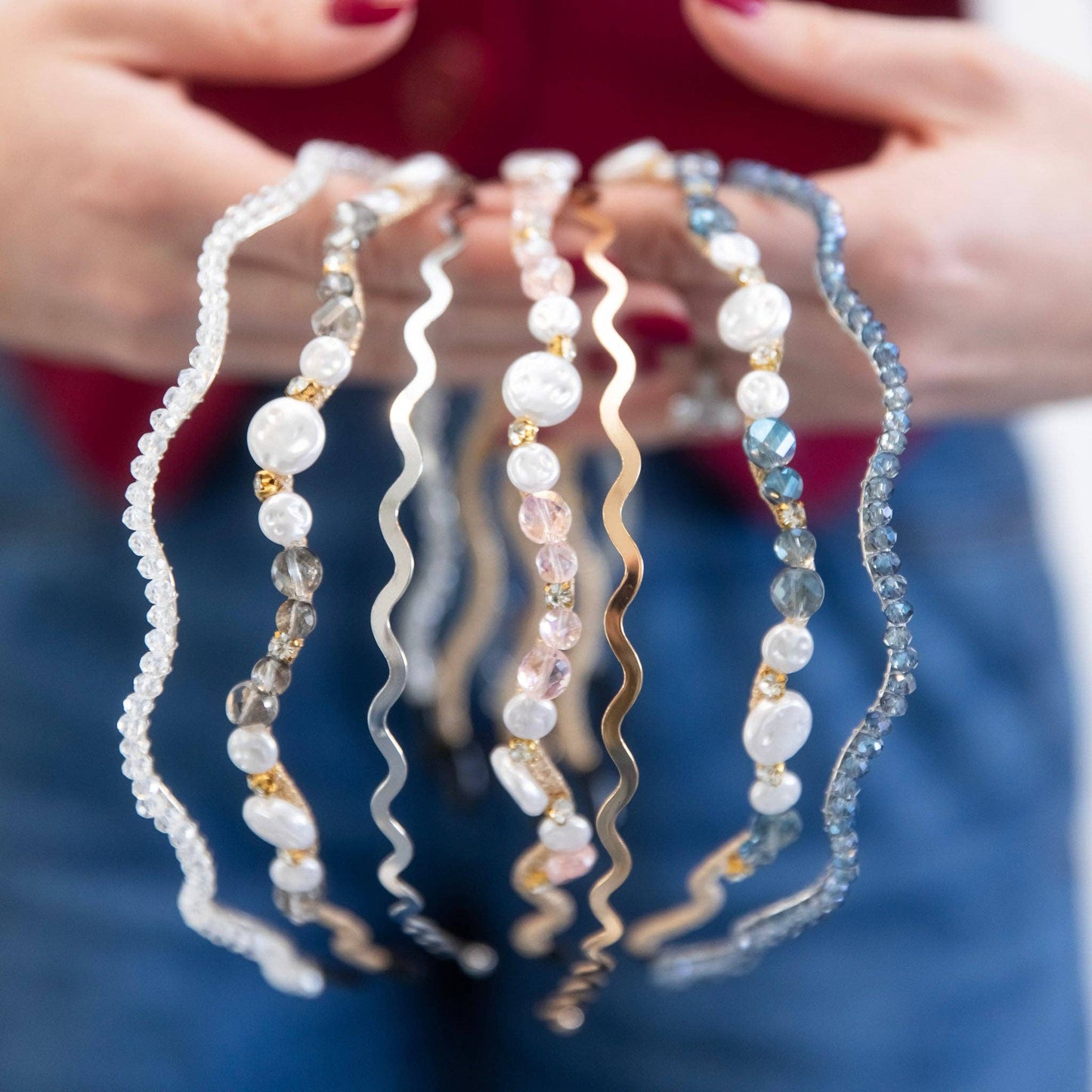 Wavy Metallic Headband Set - Gold + Silver