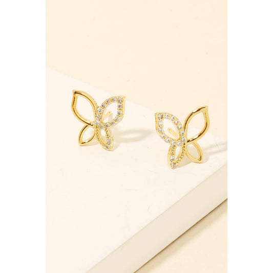 Cz Half Pave Butterfly Stud Earrings