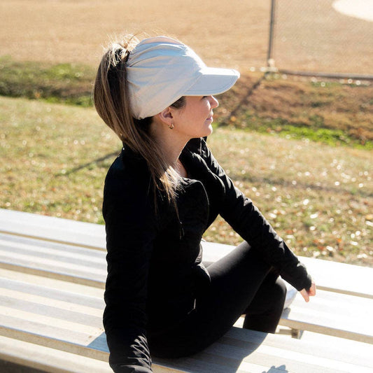 Adjustable High Ponytail Running Hat - Cream