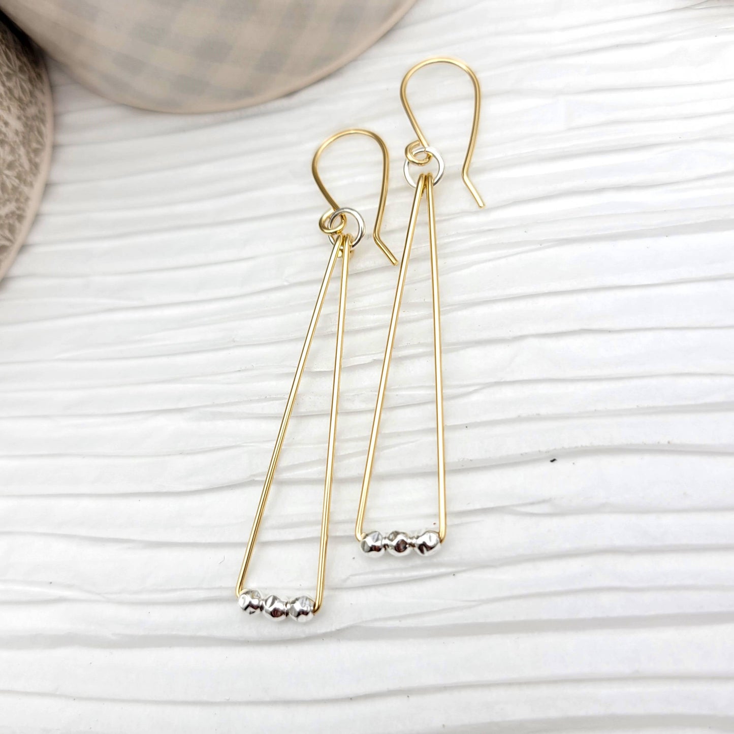 14k Gold Geometric Triangle & Sterling Silver Earrings