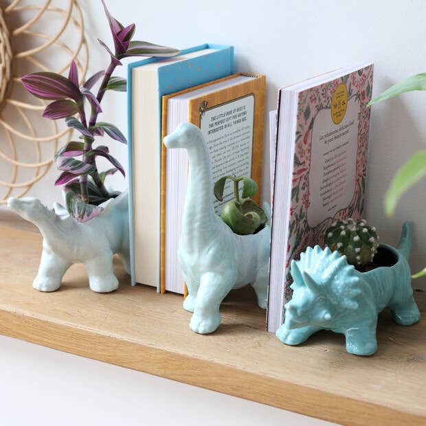 Teal Triceratops Dinosaur Planter