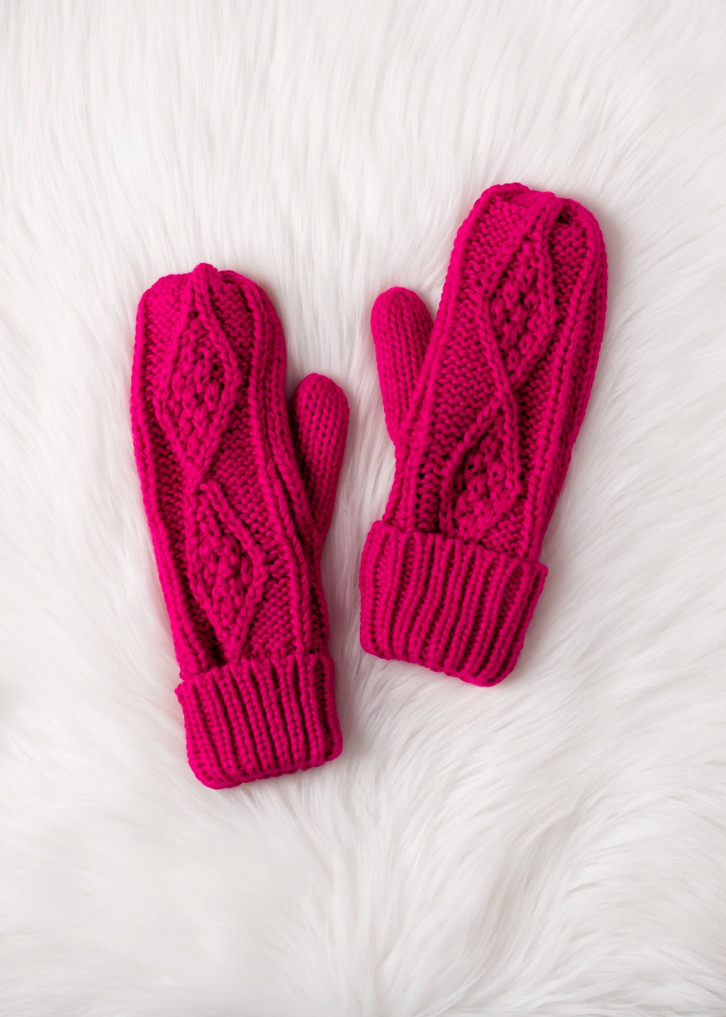 Bright Pink Cable Knit Mittens