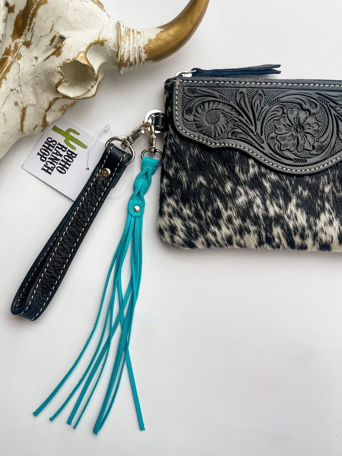 Western Leather Skinny Fringe Keychain - Tassel Keychain