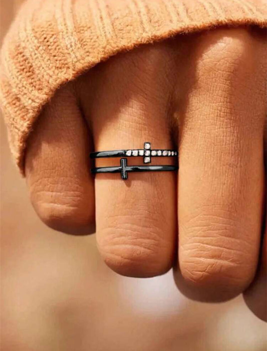 Double Cross & Rhinestone Ring