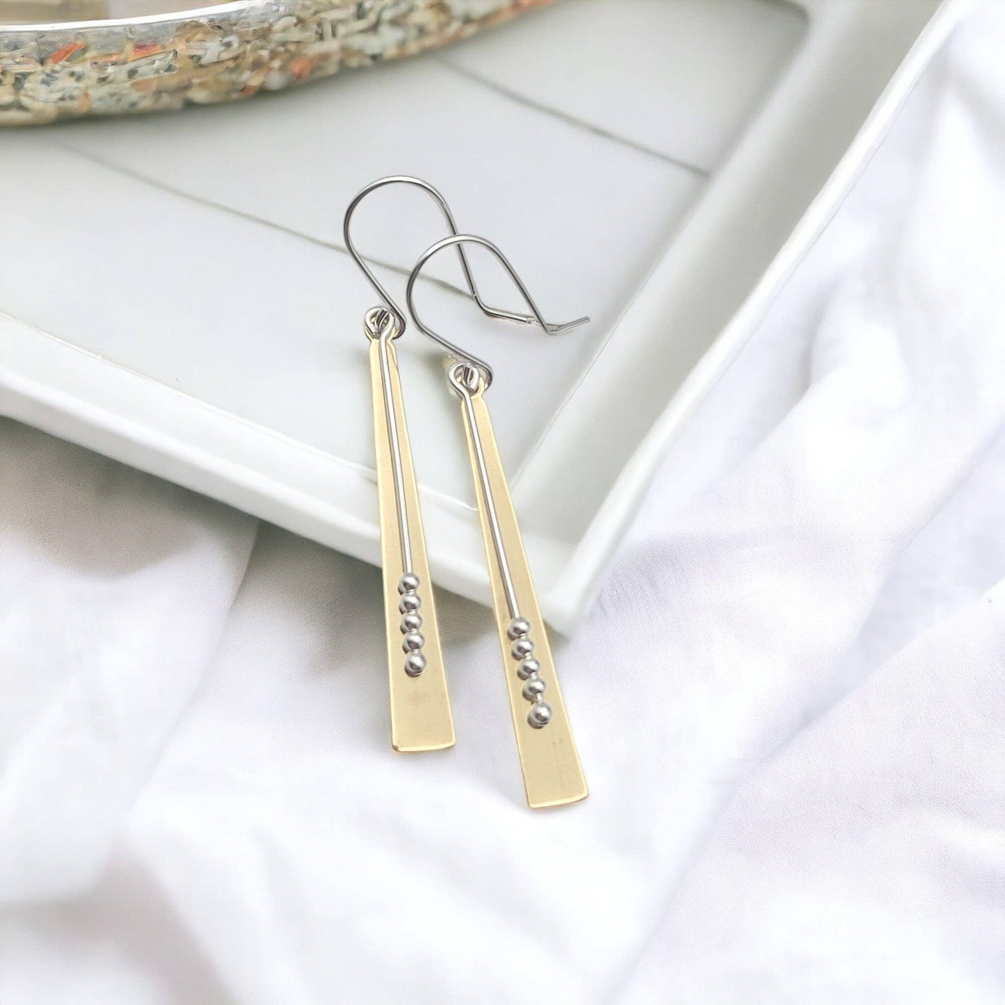 Long Gold & Sterling Silver Statement Earrings