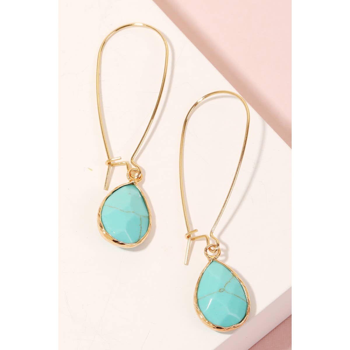 Stone Teardrop Hoop Earrings