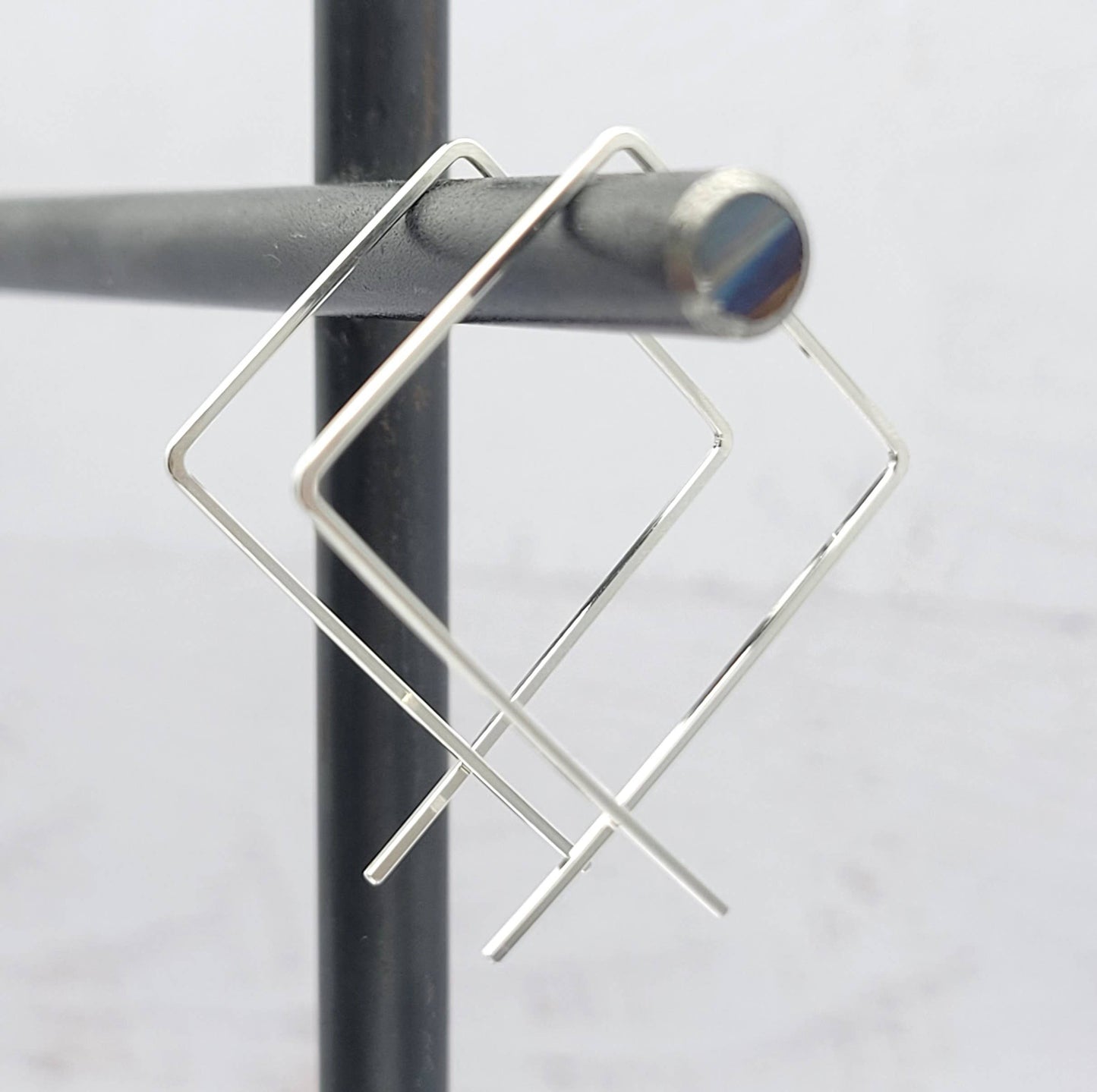 Silver Square Threader Hoops