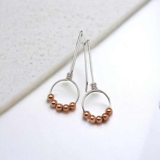 Sterling Silver & Copper Beaded Hoop Threaders