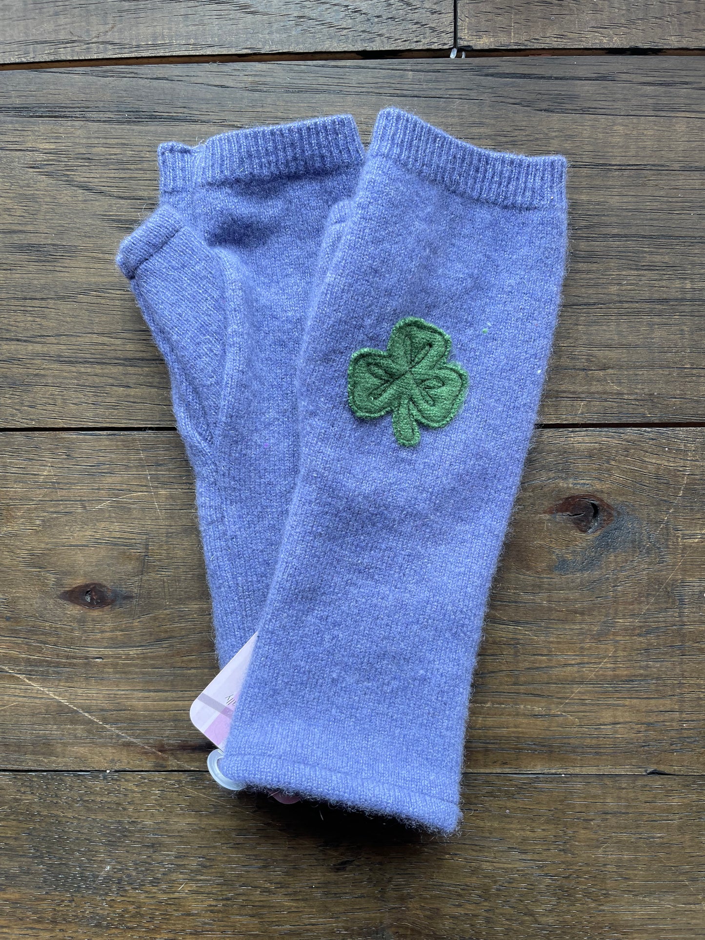 Hand Stitched Fingerless Gloves - Blue/Clover