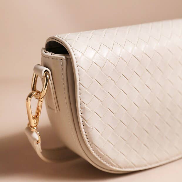 Woven Vegan Leather Crossbody Bag in Beige