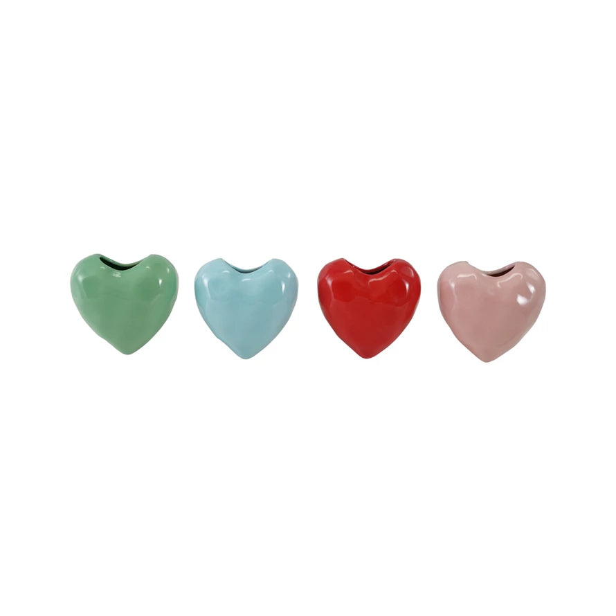 Stoneware Heart Organic Shaped Mini Vase with Magnet, 4 Colors