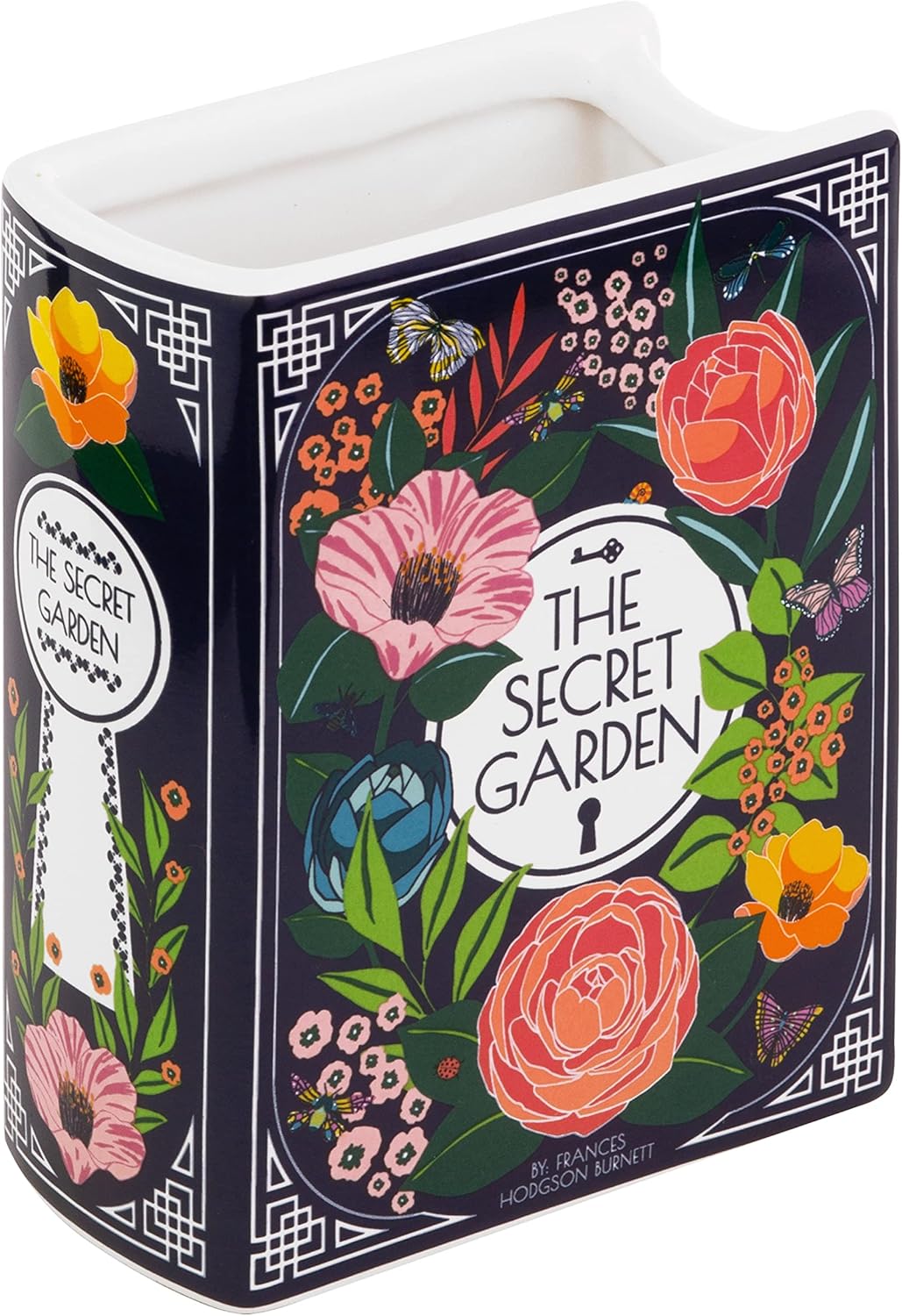 The Secret Garden Original Book-Shaped Decorative Vase, Ceramic Vase, Cute Bookshelf Decor, Unique Vase for Book Lovers (Small)