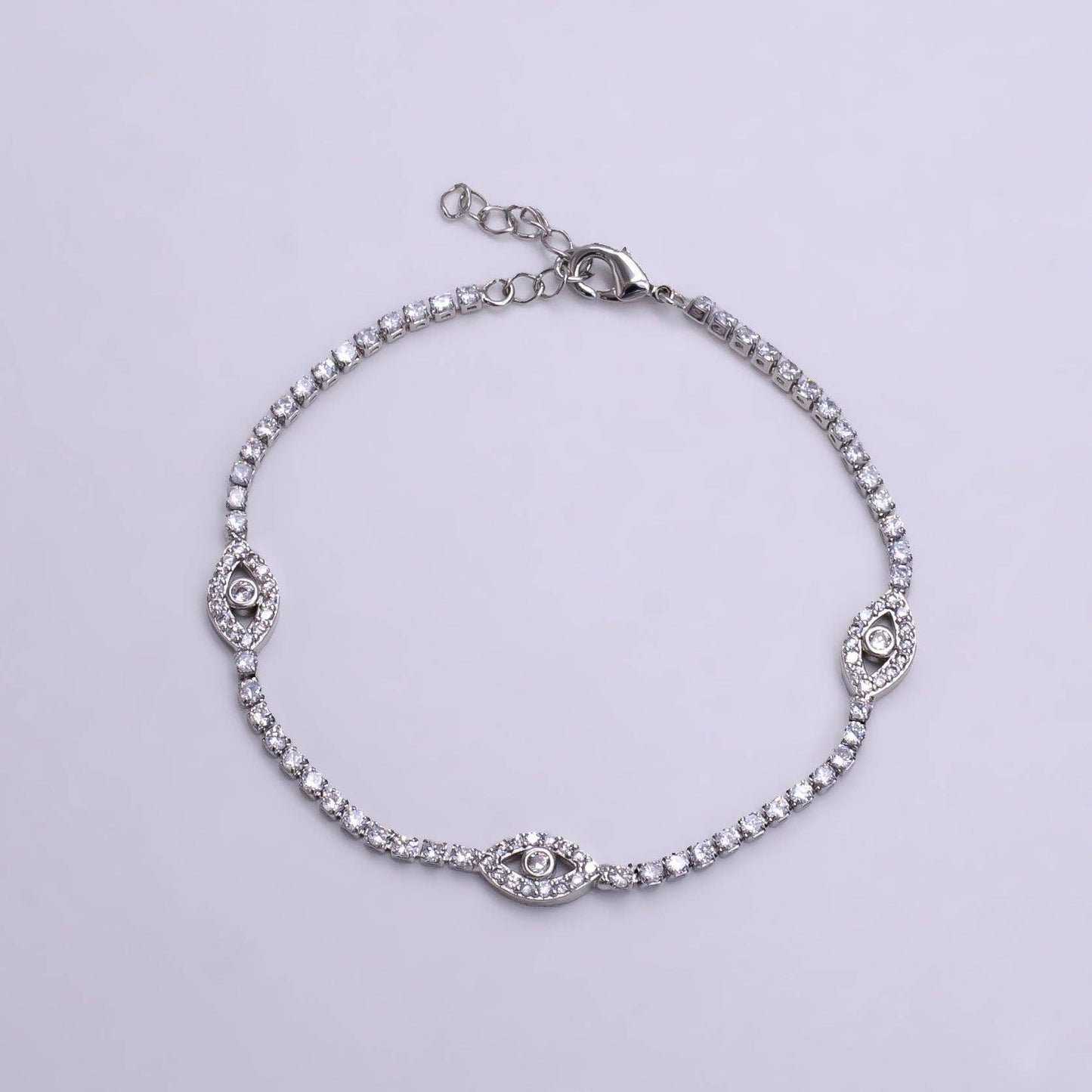 7"Gold Filled Clear CZ Evil Eye Tennis Chain Bracelet