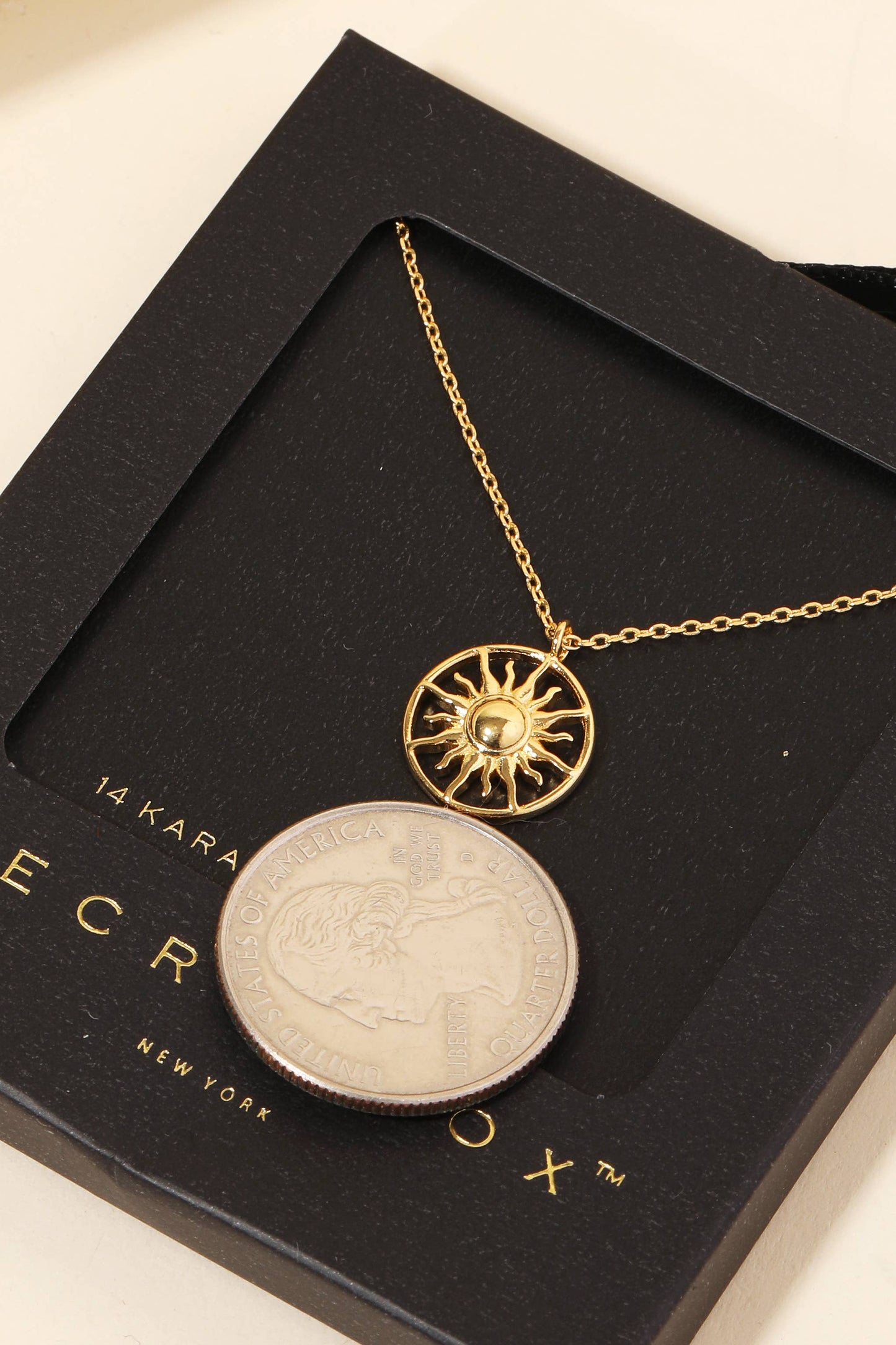 Secret Box Gold Dipped Circle Sun Pendant Necklace