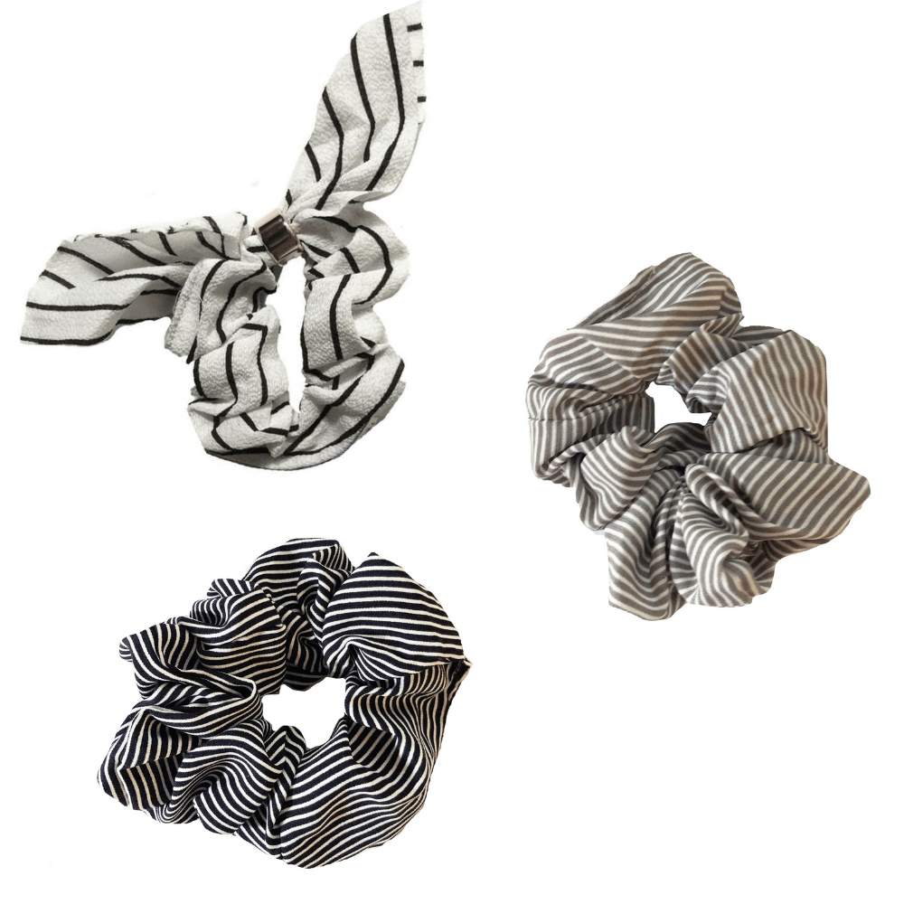 Scrunchie Set - White, Black & Taupe Stripes