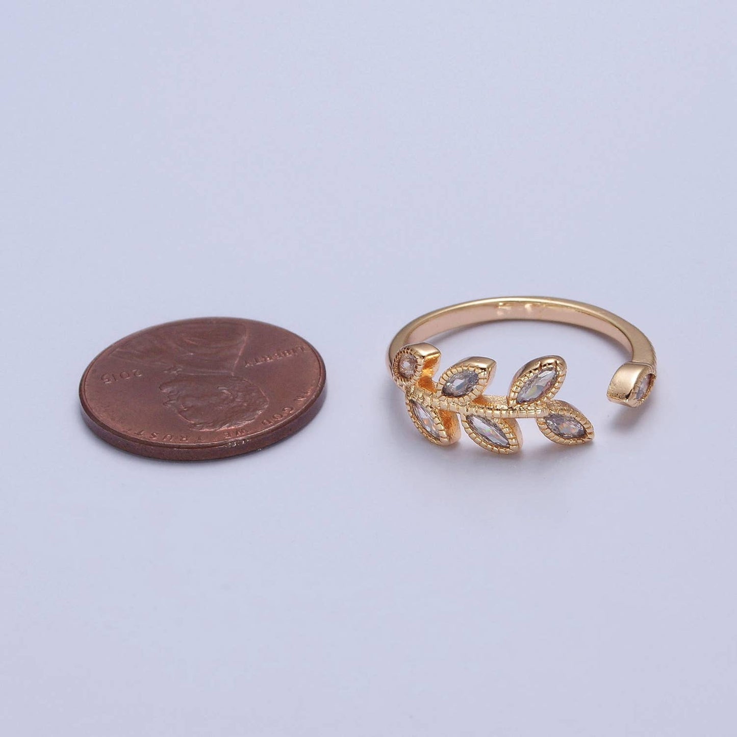 Elegant Clear CZ Vine Rosemary Gold Nature Themed Ring O2252