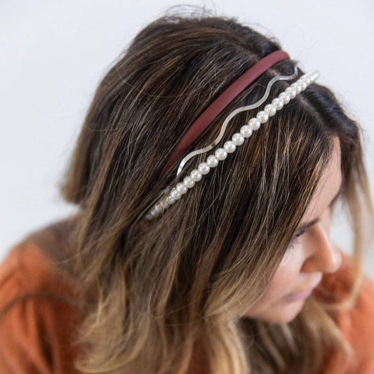 Headband Set - Red + Pearl + Gold