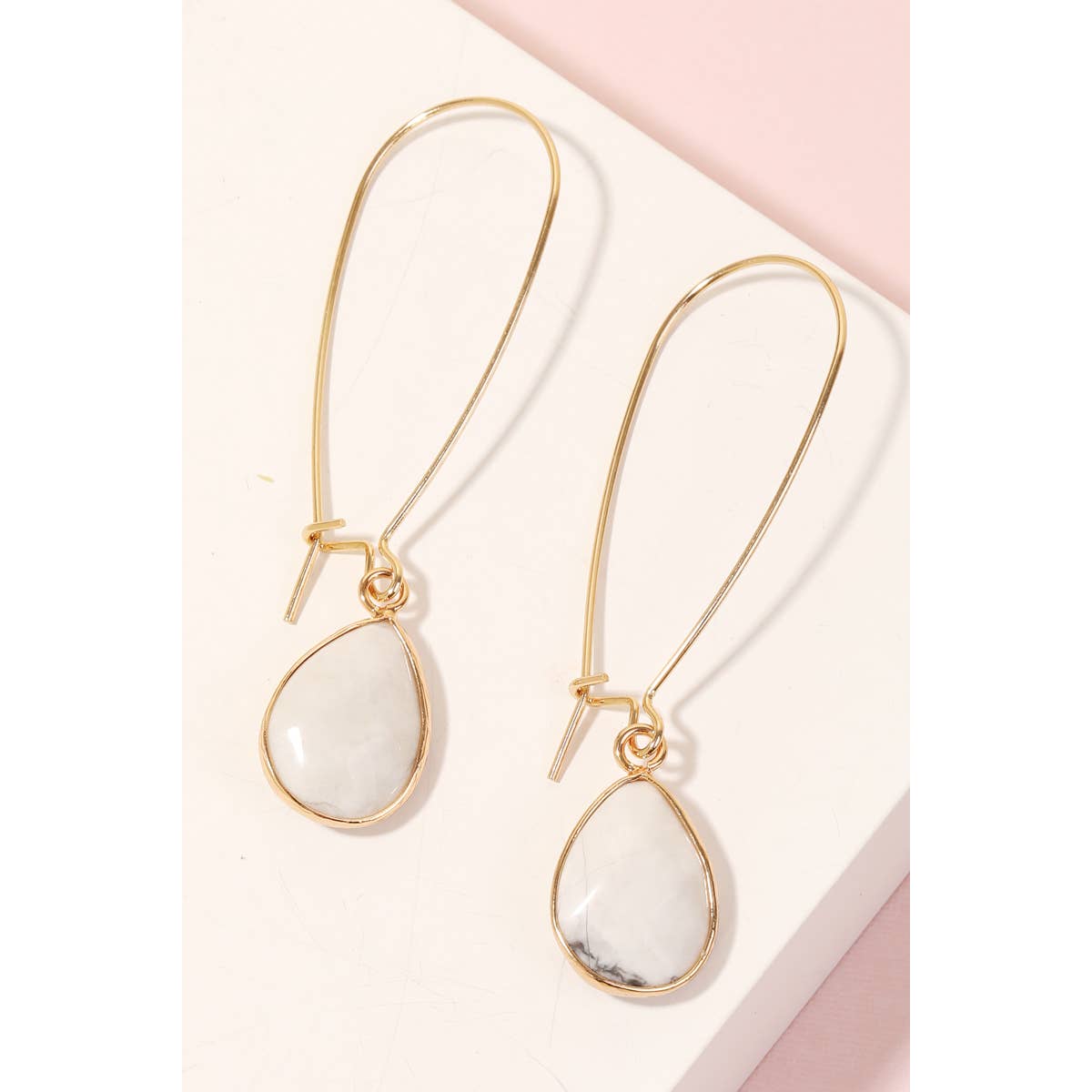 Stone Teardrop Hoop Earrings