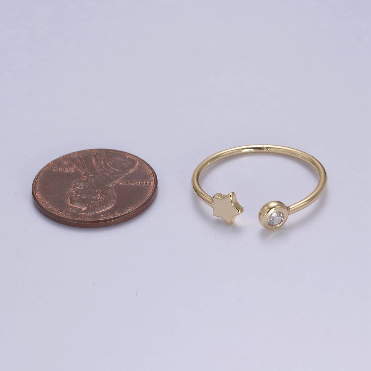 Dainty Celestial Mini Star & CZ Stone Adjustable Open Ring