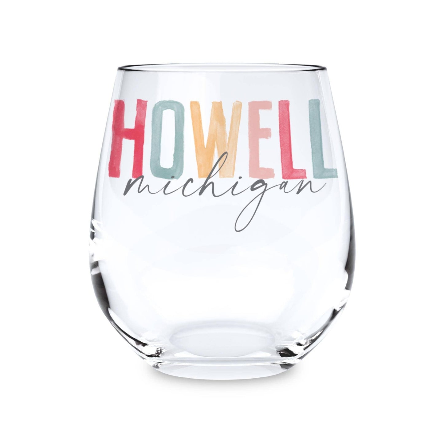15oz Stemless Wine Glass-Watercolor City Howell Michigan