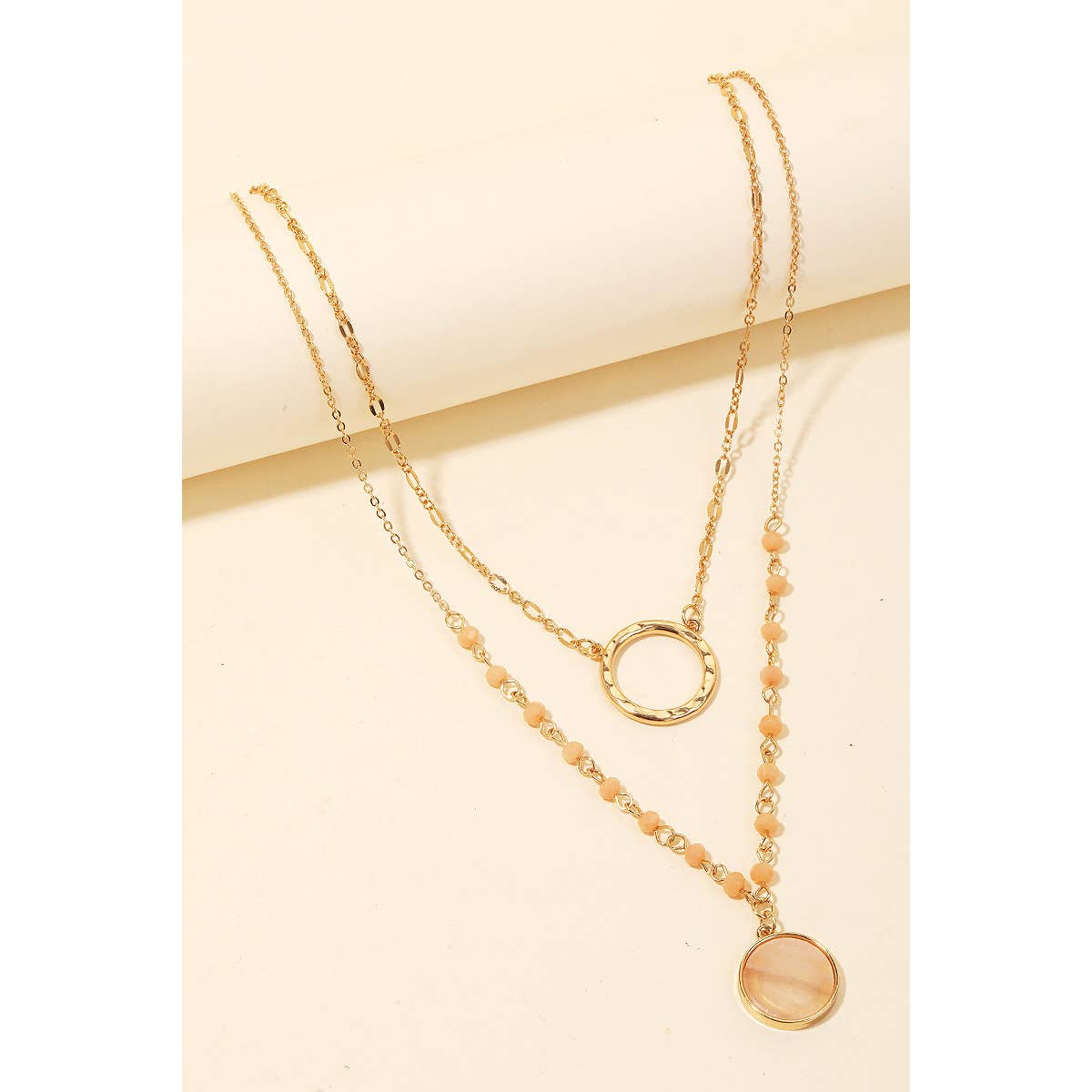 Hoop And Stone Disc Layered Pendant Necklace