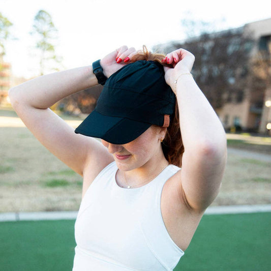 Adjustable High Ponytail Running Hat - Black