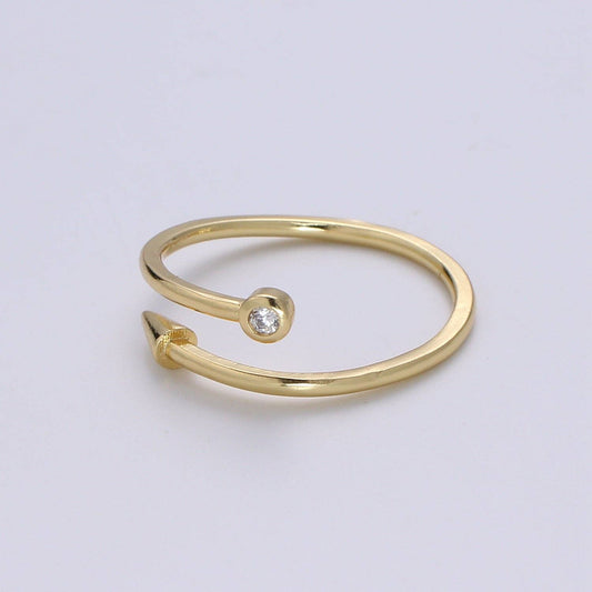 1pc Solitaire CZ Arrow 24K Ring, Pendulum Adjustable Gold Cu