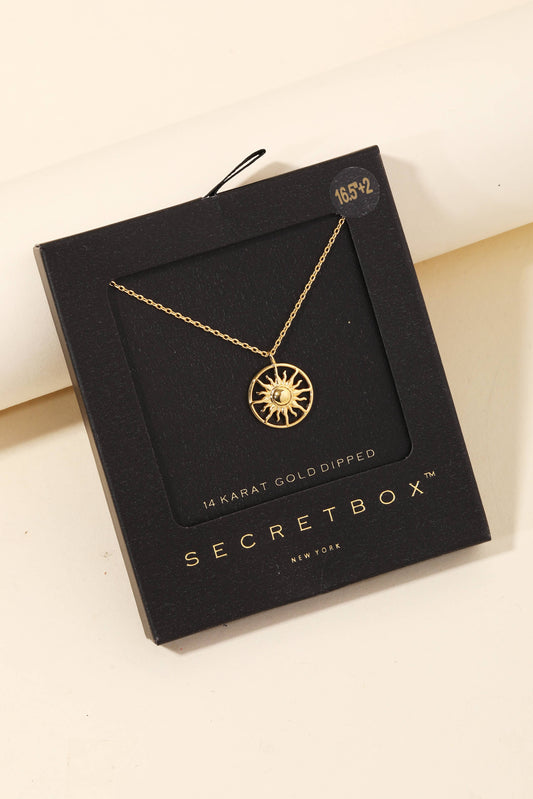 Secret Box Gold Dipped Circle Sun Pendant Necklace