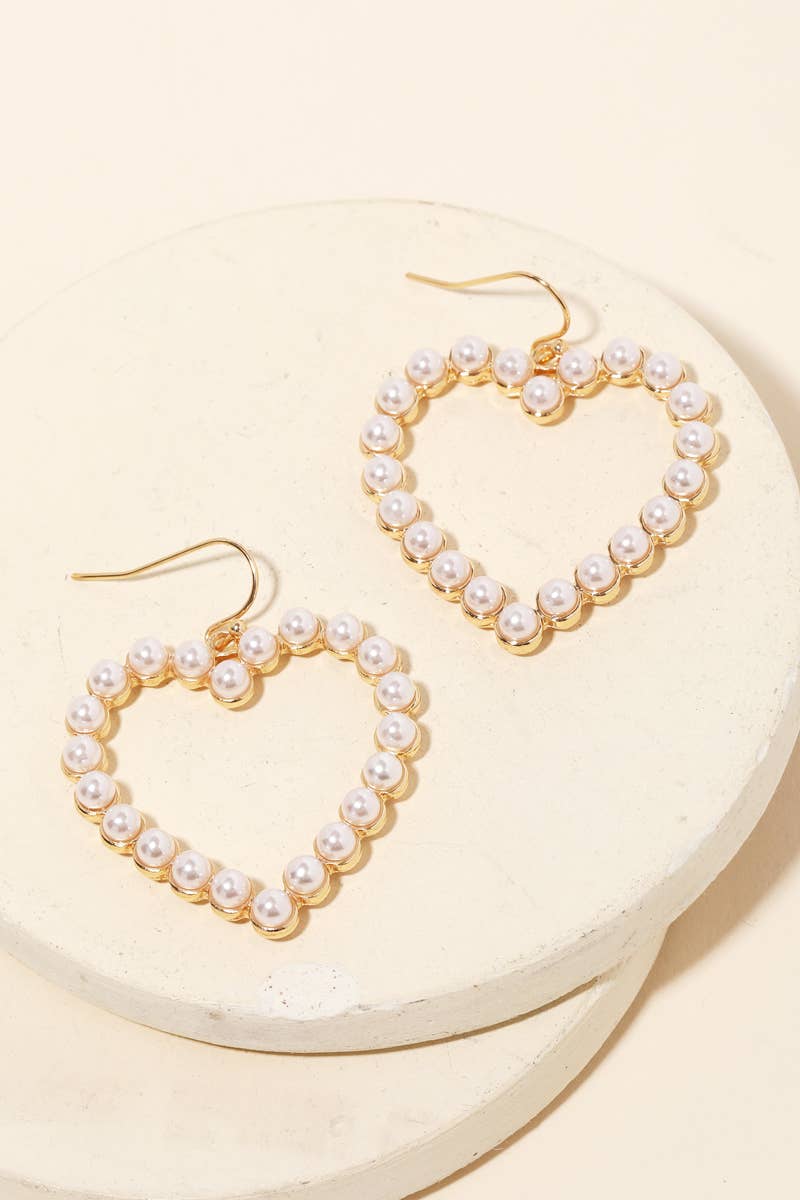 Pearl Beaded Heart Coutout Earrings